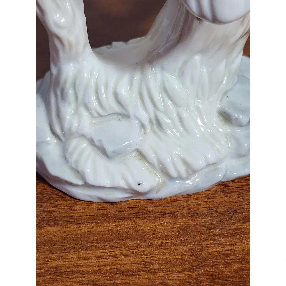 Vintage 2 White Snow Owl Figurines Ceramic Perched in Tree Branch‎ & Mushroom 8